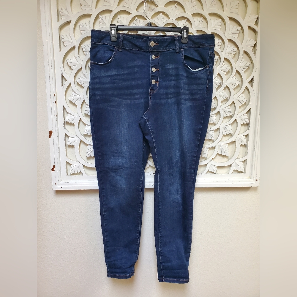 Maurices High Rise Button Fly Denim Dark Blue Jeans 18W